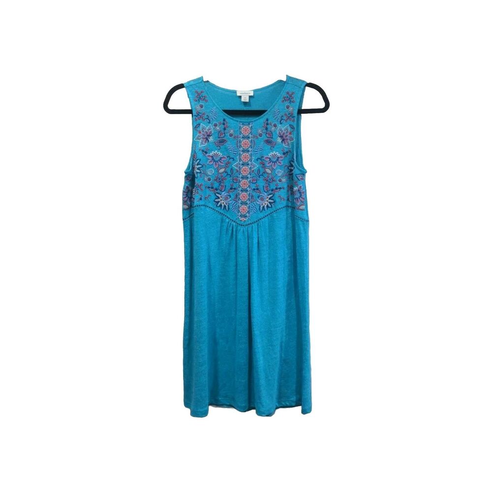 Sundance Womens Hidden Garden 100% Linen Embroidered Floral Dress Size XS Blue